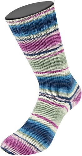Lana Grossa Landlust Die Sockenwolle 118 Lichtgrijs/ecru/fuchsia/blauw/jeans/nachtblauw/lichtroze/lila gestreept-2
