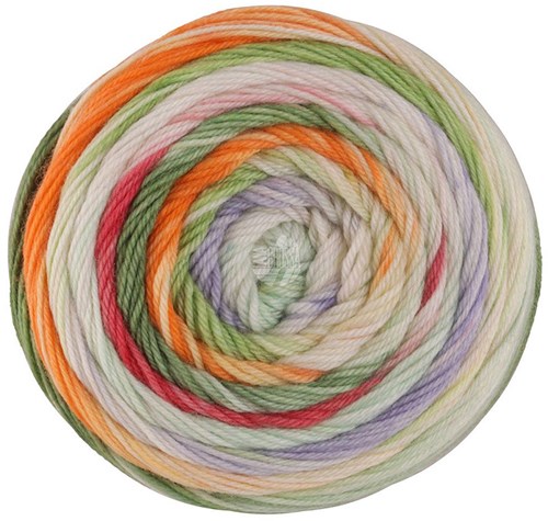 Lana Grossa Meilenweit 100 Dusk 6210 Oranje/geel/geelgroen/paars/mint turquoise/roze/Crème