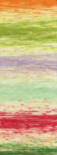 Lana Grossa Meilenweit 100 Dusk 6210 Oranje/geel/geelgroen/paars/mint turquoise/roze/Crème-3