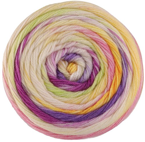 Lana Grossa Meilenweit 100 Dusk 6212 Blauw/rood paars/Crème/lime/geel/lila/roze