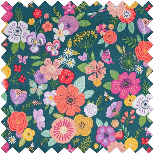 Naaimand Medium Embroidered Floral Garden Teal-2