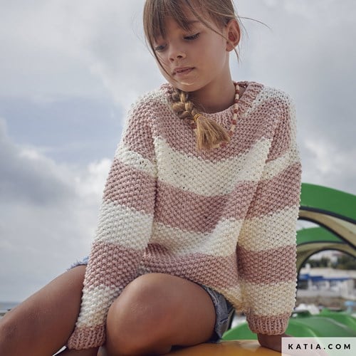 Easy Knit Cotton Meisjes Strepentrui Breipakket 86