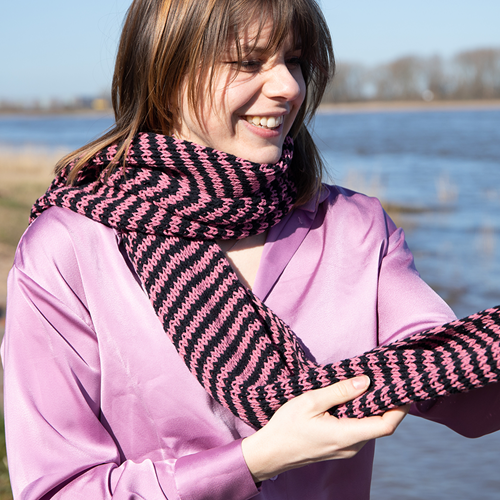 Strepen Sjaal Breipakket 001 Black & Pink-2