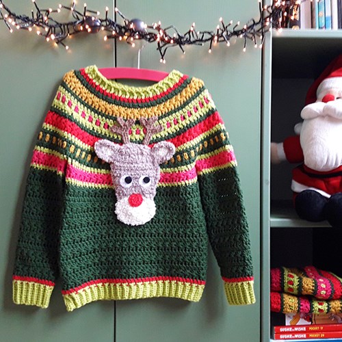 Haakpatroon Kersttrui, muts en sjaal-3