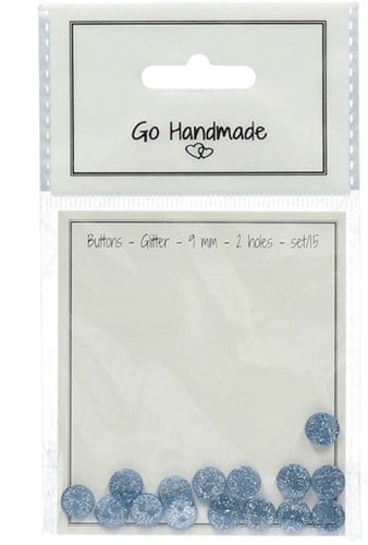 Go Handmade Glitter Knopen Blauw 9mm (15 stuks)