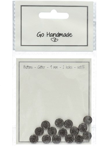 Go Handmade Glitter Knopen Zwart 9mm (15 stuks)