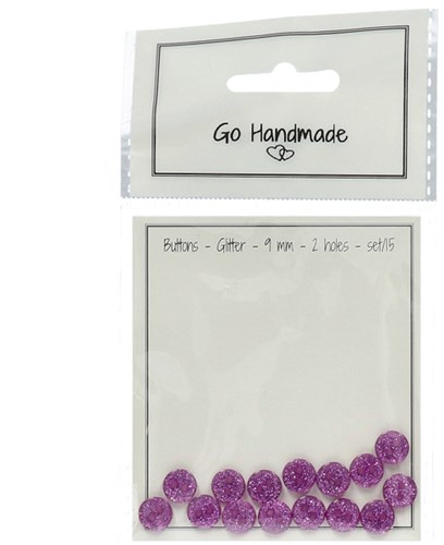 Go Handmade Glitter Knopen Roze 9mm (15 stuks)