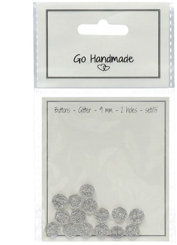 Go Handmade Glitter Knopen Zilver 9mm (15 stuks)